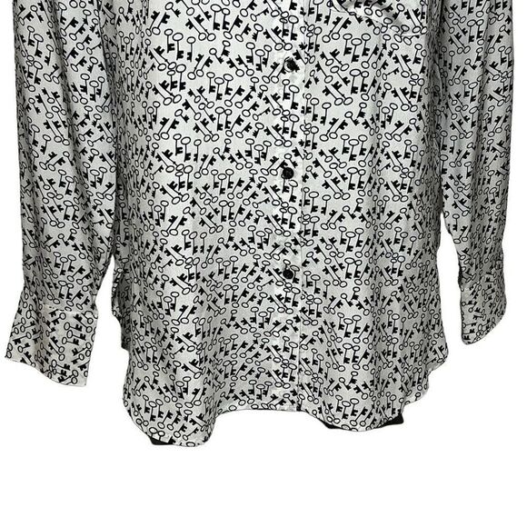 J. Crew classic silk button up blouse with Skelton key print black/white size 6 - Picture 4 of 15